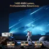 A projector is shown on a rocky surface with an astronaut walking towards a large screen displaying a starry sky with shooting stars. Produktbild-Vorschau