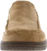 A close-up, front-facing view of a tan slipper with a brown sole. Produktbild-Vorschau