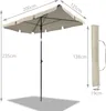 A diagram showing the dimensions of a beige rectangular umbrella and its carrying case. Produktbild-Vorschau