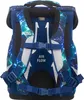 The back of a blue and green lightning-patterned school backpack with "AIR FLOW" text and straps. Náhľad obrázku produktu