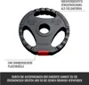 A black weight plate with red accents, shown from a slightly elevated angle against a white background. Text overlays describe its features. Náhľad obrázku produktu