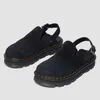 A pair of black Dr. Martens clogs with a slingback strap, shown from a diagonal angle against a light gray background. Produktbild-Vorschau