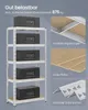 A shelving unit with weights on it, accompanied by feature callouts. Produktbild-Vorschau