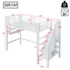 A diagram showing the dimensions of a white bunk bed with stairs and shelves. Anteprima dell’immagine prodotto