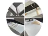 A collage of four close-up images showing the details of a boxspring bed frame, specifically the storage compartment and lifting mechanism. Produktbild-Vorschau