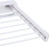 A close-up view of a white foldable clothes drying rack, showing its multiple bars and mounting structure. Produktbild-Vorschau