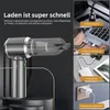 A product image showcasing a handheld vacuum cleaner with multiple charging options. Produktbild-Vorschau