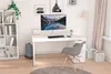 A modern home office setup with a desk, computer, chair, and shelving. Produktbild-Vorschau