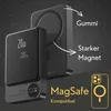 A black magnetic power bank is shown with descriptive text and graphics highlighting its features. Produktbild-Vorschau