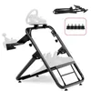 A black racing wheel stand with a steering wheel and pedals attached, shown on a white background. Inset images show the stand folded and its feet. Produktbild-Vorschau
