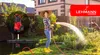 A woman is watering plants in a garden with a hose, while a submersible pump is shown in a pond with an inset showing its details. Podgląd zdjęcia produktu