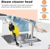 A person is using a yellow steam cleaner on a kitchen sink faucet. Produktbild-Vorschau