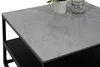 A close-up view of a square coffee table with a marble-patterned top and a black metal frame. Produktbild-Vorschau