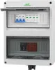 A white electrical enclosure with clear doors, showing internal components like circuit breakers and surge protectors. Náhled obrázku produktu
