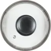 A top-down view of a glass pot lid with a dark gray handle and a silver rim. Náhled obrázku produktu