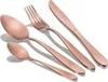 A set of rose gold cutlery, including spoons and a knife, arranged on a white background. Podgląd zdjęcia produktu