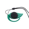 A close-up product shot of a green ear-mounted FM radio with a black foam earpiece and a black lanyard, isolated on a white background. Voir les images du produit