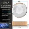 A product image showing a 3D crystal ball with LED lighting on a wooden base, with accompanying text describing its features and dimensions. Voir les images du produit