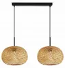 A product shot of a two-light pendant lamp with bamboo shades, suspended from a black rectangular ceiling mount. Produktbild-Vorschau