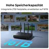A black NVR device is shown in the foreground, with multiple smaller images of various scenes in the background, including people, pets, and outdoor spaces. Large blue text indicating '16TB' is displayed prominently in the lower part of the image. Produktbild-Vorschau