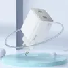 A white Hoco N42 GaN 45W charger is displayed on a light blue platform with a clear ring around it, against a light gray and white background. Produktbild-Vorschau