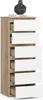 A tall, narrow chest of drawers with six white drawers and a wood-grain frame. Produktbild-Vorschau