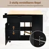 A black kitchen island cart with a wooden top, showing adjustable shelves and a close-up of a measurement. Náhľad obrázku produktu