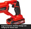 Close-up view of the handle and battery of a red power tool. Produktbild-Vorschau