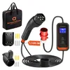 An electric vehicle charging cable and accessories are laid out on a white background. Produktbild-Vorschau