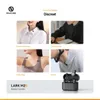 Collage of lifestyle shots showing the discreet lavalier microphone being used in various scenarios, with product branding and features highlighted. Anteprima dell’immagine prodotto