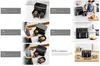 A collage of images showcasing a black and gold dual-zone air fryer, with some images showing it in use and others displaying its features. Produktbild-Vorschau