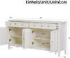 A white sideboard with dimensions indicated by numbers and lines. Produktbild-Vorschau