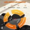 A close-up of an electronic fitness device's console, with graphic overlays highlighting its features. Produktbild-Vorschau