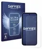 A product shot of a screen protector packaging and the screen protector itself, placed on a dark blue background. Produktbild-Vorschau