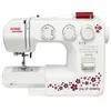 A white sewing machine with decorative floral elements and text. Produktbild-Vorschau