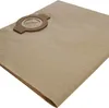 A close-up, angled view of a brown paper vacuum cleaner bag with a cardboard attachment. Podgląd zdjęcia produktu