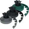 Three rolls of garden edging in different colors (green, black, and gray) with stakes. Voir les images du produit