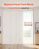 A room with a large window covered by white blackout panel track blinds. Produktbild-Vorschau