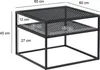 A three-dimensional diagram of a square coffee table with dimensions indicated. Produktbild-Vorschau
