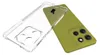 A clear phone case is shown next to a green smartphone. Produktbild-Vorschau