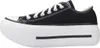 A side view of a black Converse platform sneaker with white laces and a white sole. Voir les images du produit