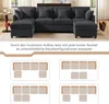 A modular U-shaped sectional sofa with two ottomans, shown in a living room setting. Below the sofa are diagrams illustrating different possible configurations of the modular pieces. Anteprima dell’immagine prodotto