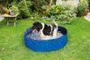A dog is playing in a blue dog pool in a backyard. Produktbild-Vorschau