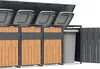 A row of four modern trash bins with wooden front panels and gray lids. Náhled obrázku produktu