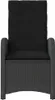 A front view of a black poly rattan garden chair with a black cushion. Produktbild-Vorschau