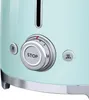 A close-up view of the control panel of a mint green toaster. Voir les images du produit