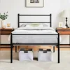 A bedroom scene with a bed, nightstands, and storage baskets. Voir les images du produit