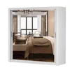 A white sliding door wardrobe with mirrored doors reflecting a bedroom interior. Produktbild-Vorschau