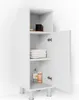 A white cabinet with its door open, showing shelves with towels, soap, and a decorative item. Podgląd zdjęcia produktu