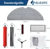 A diagram showing various accessories for a robotic vacuum cleaner with dimensions indicated. Produktbild-Vorschau